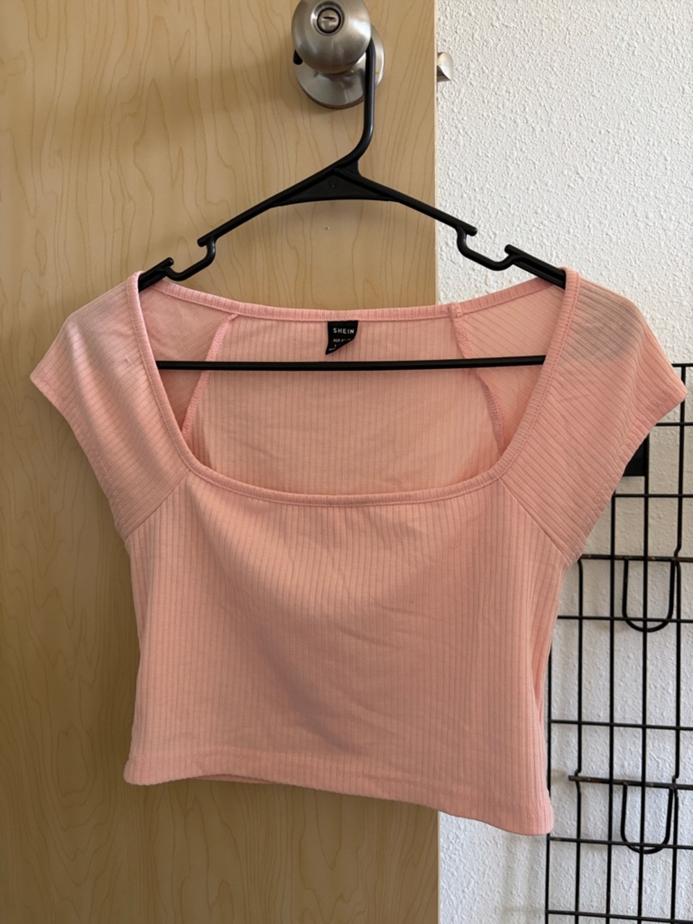 SHEIN Blush Pink Ribbed Square-Neck Crop Top